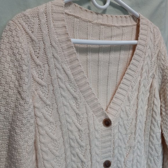 Soft & Cozy Chunky Knit V-Neck Button-Down Cardigan Sweater M-L (T-343) - Picture 7 of 11